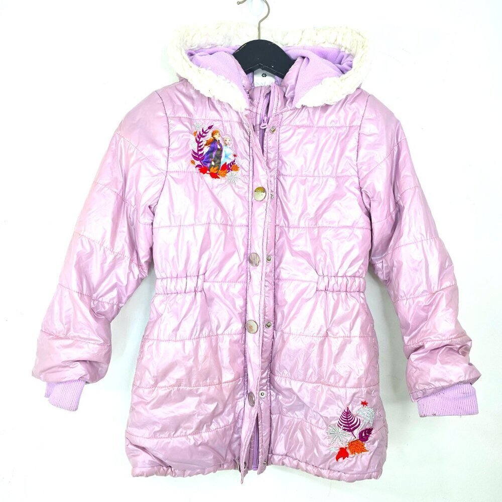 Disney Frozen Elsa Purple Puffer Hooded Jacket size 9/10